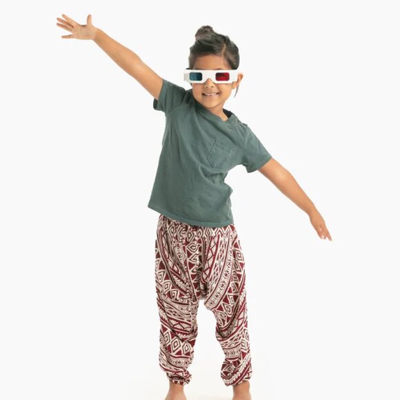 Kids Tribal Harem Pant Cotton Unisex Travel Boho Red Triangle Tribal Pants - Picture 3 of 6